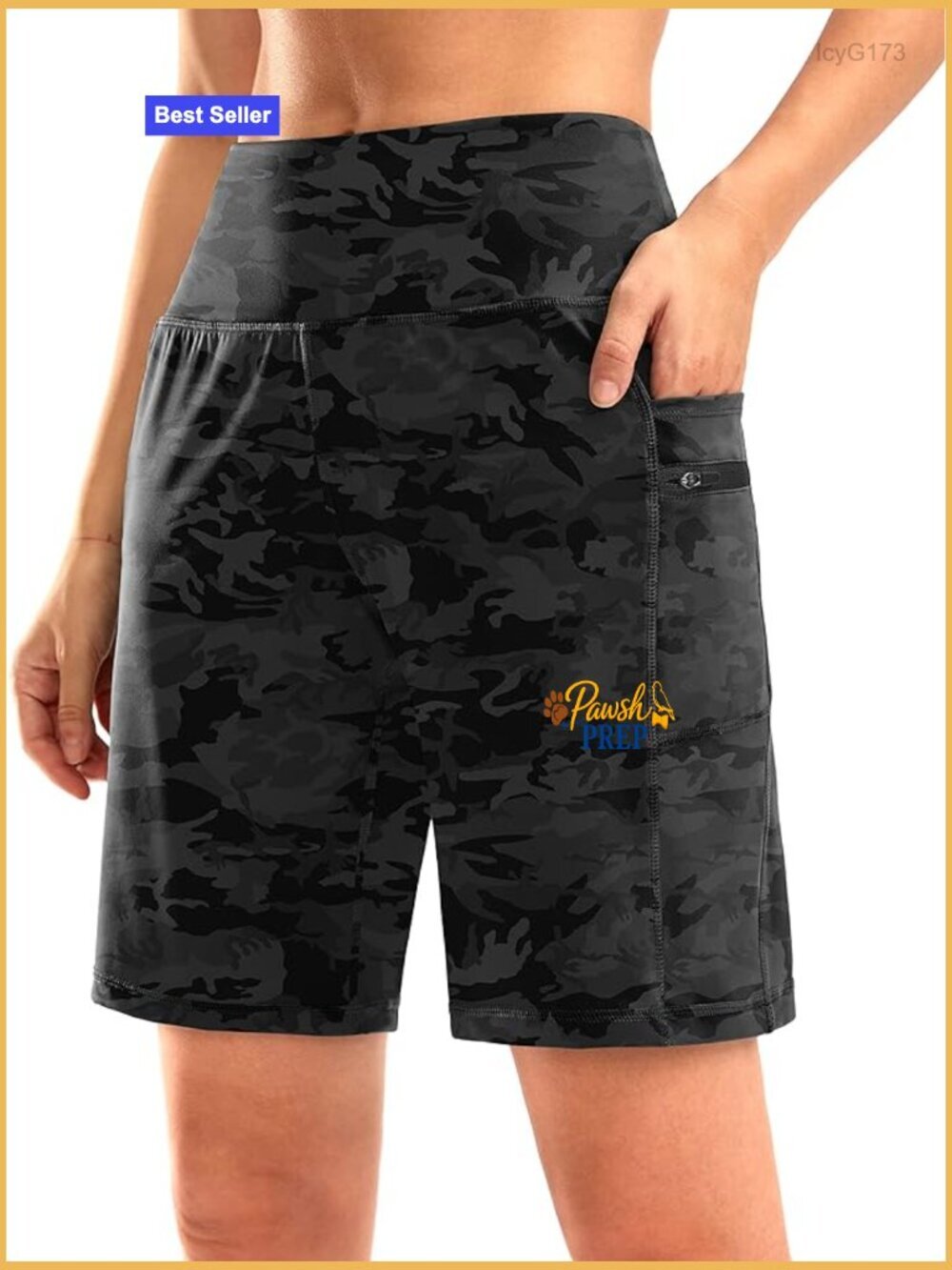 High Waisted 9" Bermuda Shorts with Zipper Pockets Athletic Workout Knee Length